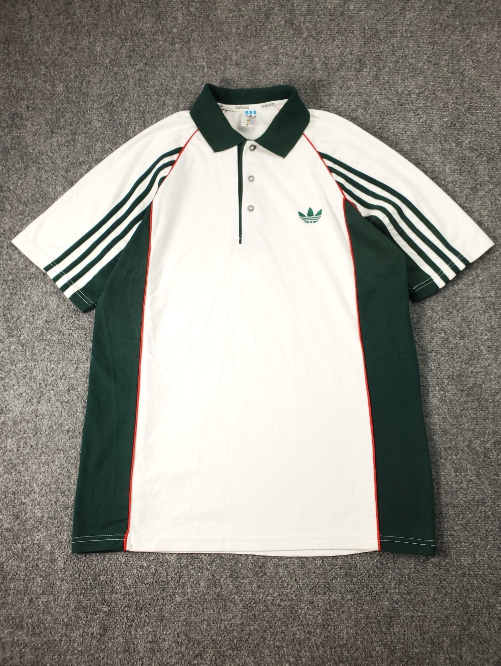 Vintage Adidas Trefoil Polo Shirt Mens Large Green Red Athletic Three Stripes